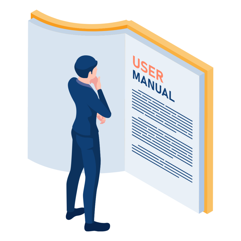 Image of a man reading a big user manual