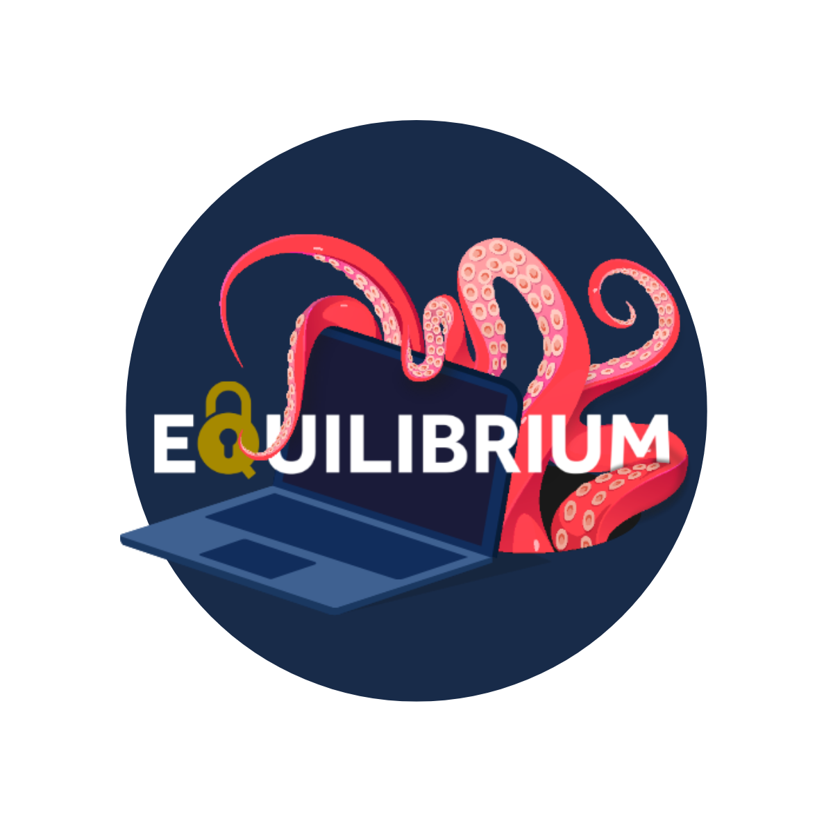 Equilibrium logo with navy circle behind the logo
