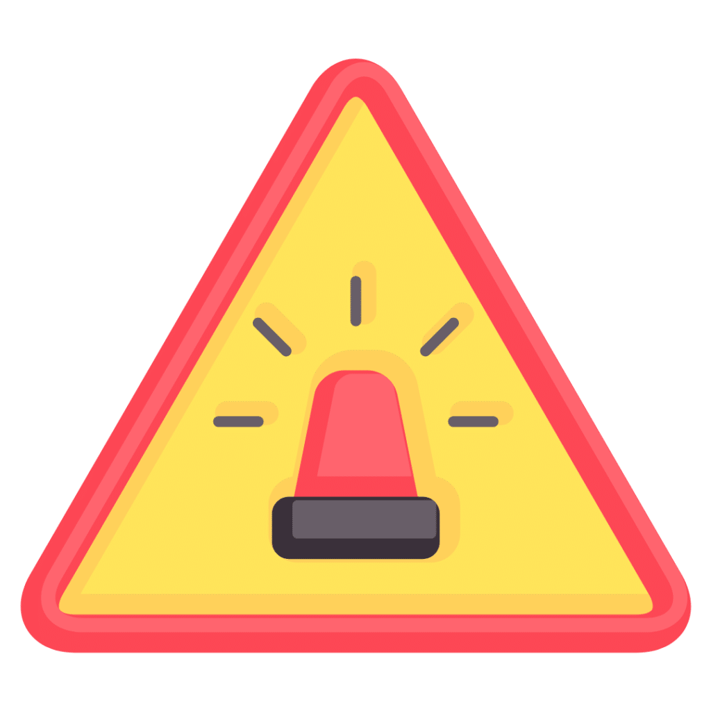 An image with a warning siren in the middle of the sign