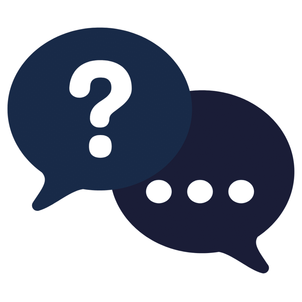 An image of a question mark in a speech bubble alongside another speech bubble