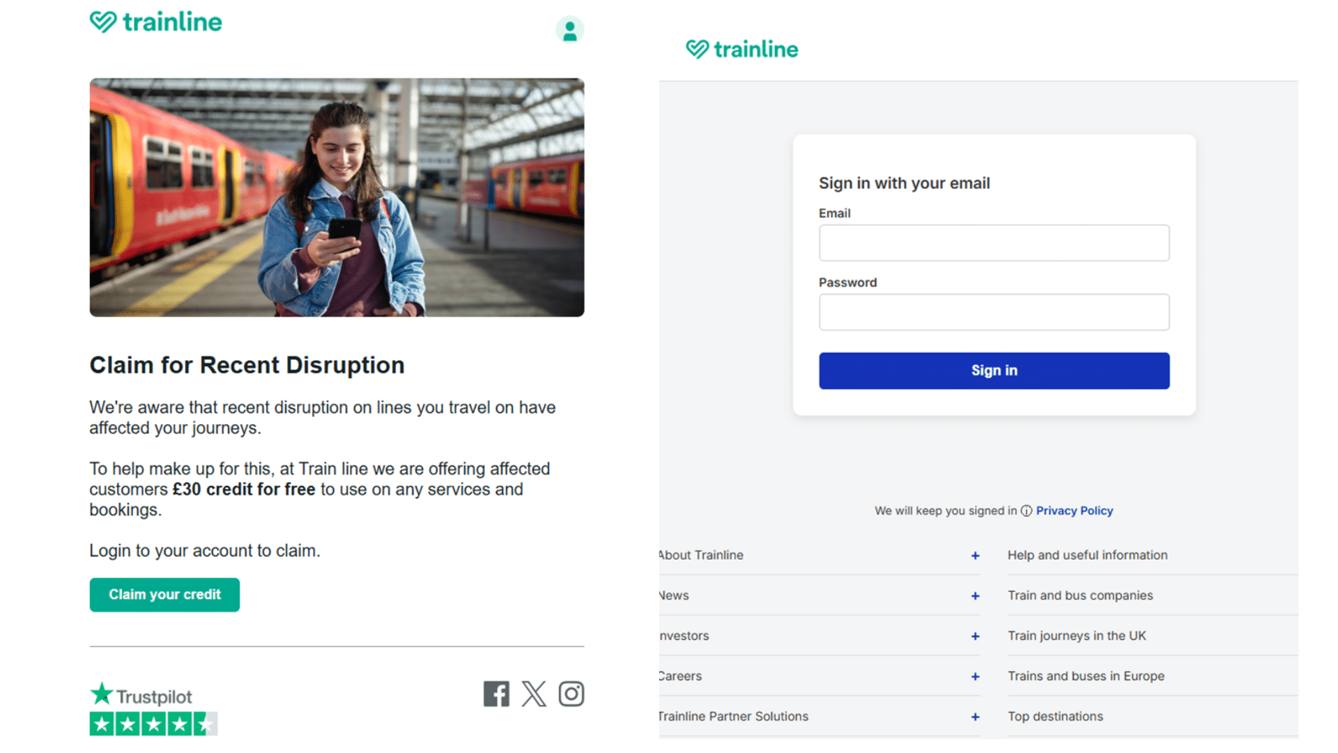phishing simulation example of trainline ticket notification