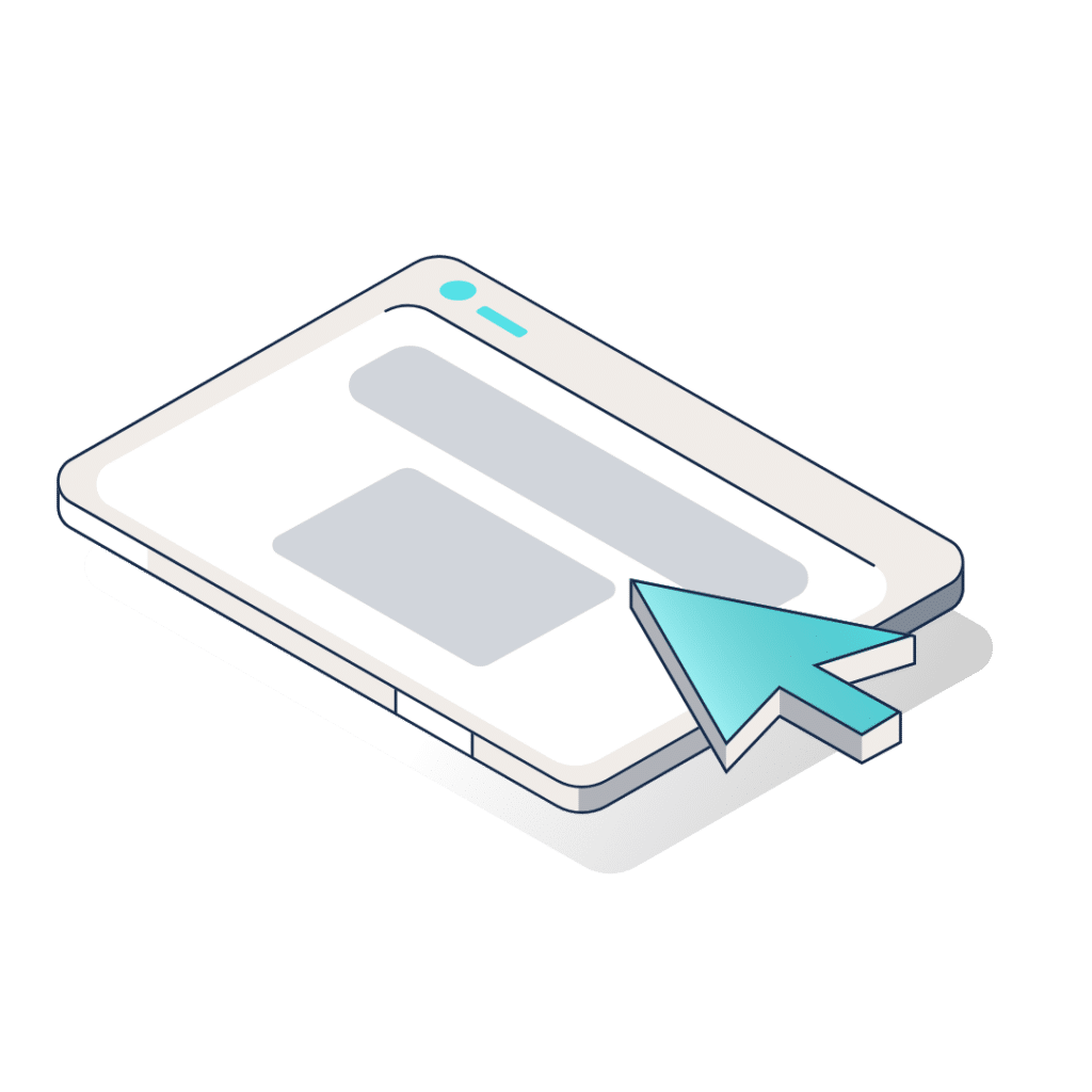 Illustration of a web browser window with a large arrow cursor, symbolising navigation, interaction, or user interface testing