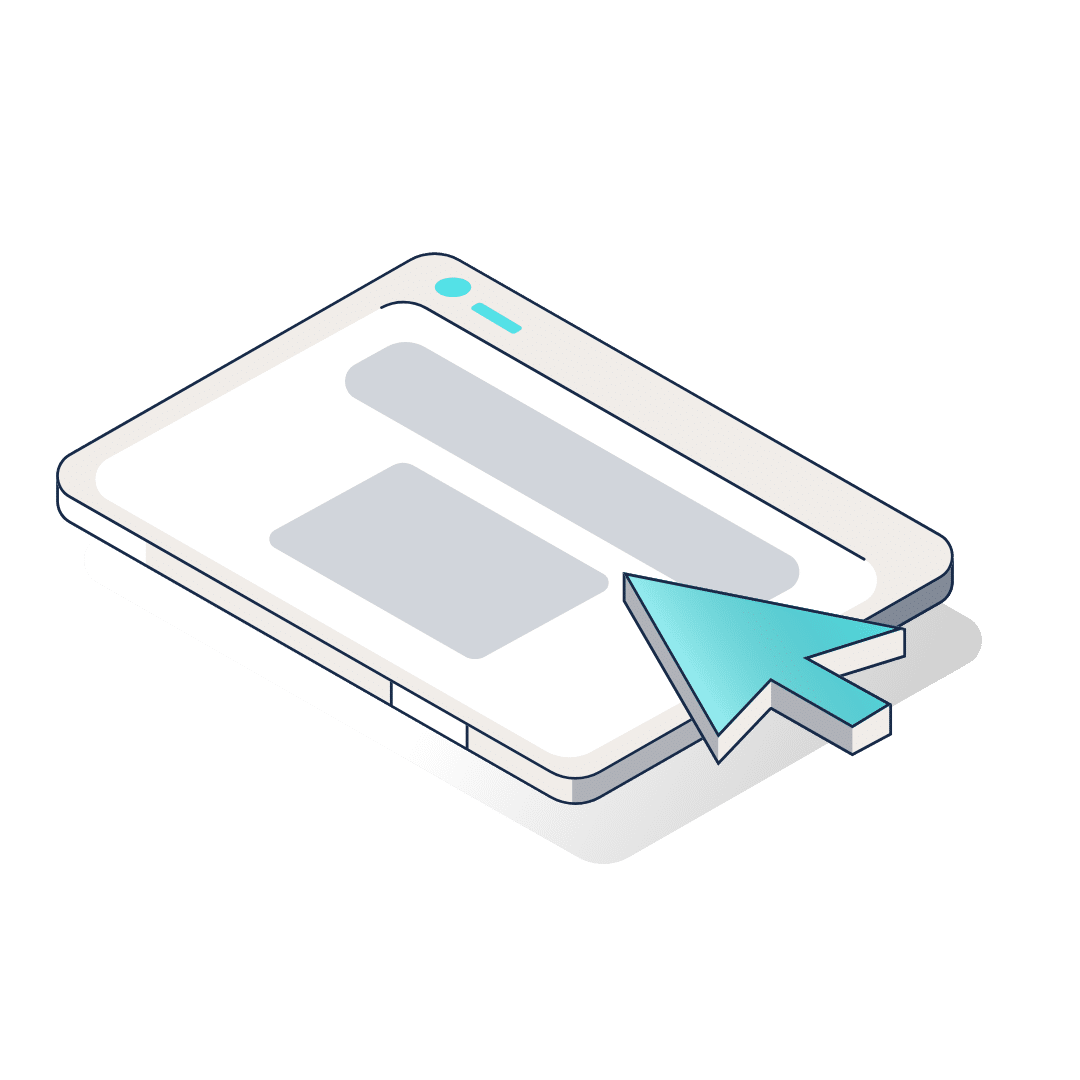 Illustration of a web browser window with a large arrow cursor, symbolising navigation, interaction, or user interface testing